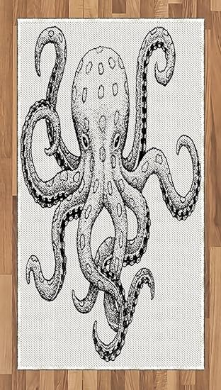 Alfombra de pulpo por Ambesonne, estilo de dibujo impreso de azul