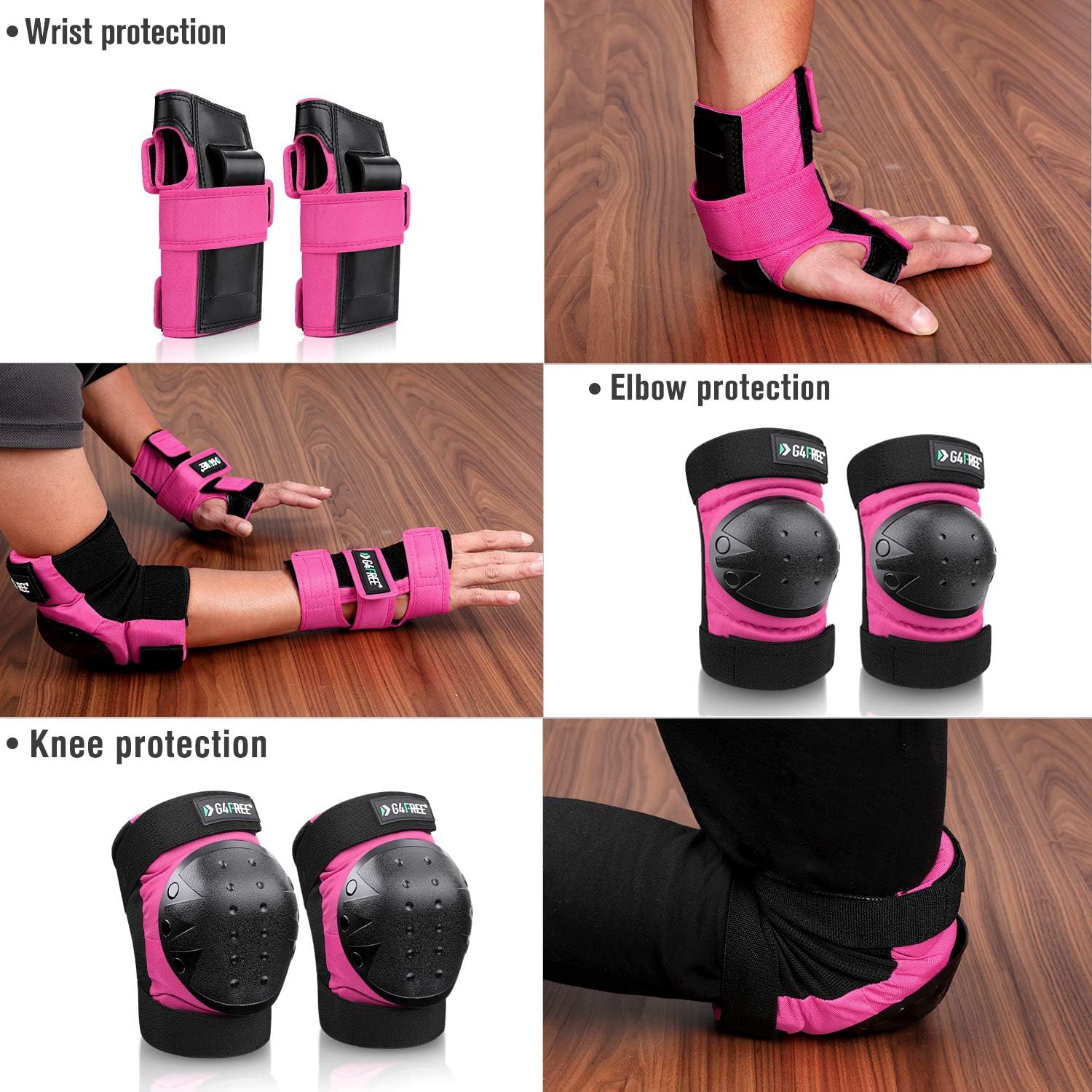 G4Free Adults Kids Bike Knee Pads Elbow Pads Wrist Guards 3 in 1 Protective Gear Sets for Skateboarding, Roller Skating Cycling Scooter : Sports & Outdoors