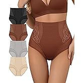 MIOTAN Women's Underwear 4 Pack High Waisted Ladies Panties Lace Nylon Breathable Postpartum Briefs Full Coverage
