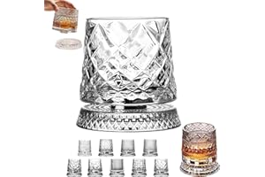 360 Degree Rotating Whiskey Glass, Rotating Crystal Whiskey Tumbler Glass for Bourbon and Cocktails, Spinning Whiskey Glasses