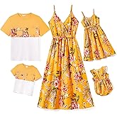 PATPAT Family Matching Outfits Mommy and Me Dresses Hawaiian Tropical Vacation Beach Spaghetti Strap Dress and Shirt