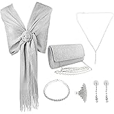 Framendino, 6 Pack Rhinestone Jewelry Sets Including Shawl Clutch Purses Necklace Earring Bracelet Rings for Women Wedding Party Silver