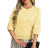 GRACE KARIN Womens Puff Short Sleeve Cardigans, Lightweight Cropped Cardigan, Button Up Knit Shirts Sweater Tops