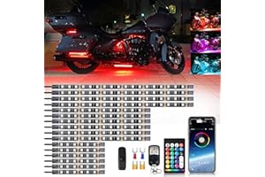 ZONECONA 16PCS Segmented Motorcycle RGB LED Light Kits with Brake Turn Signal, Underglow Lights with APP/Dual Remote, Multicolor 12v Waterproof Underbody Neon Strips Lights for Harley Yamaha Suzuki