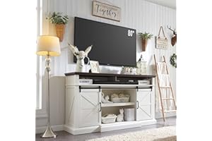 IFGET Farmhouse TV Stand for 80 Inch TVs, 37.4"Tall Entertainment Center w/Storage Cabinets and Sliding Barn Door, Media Console Cabinet w/Soundbar & Adjustable Shelves for Living Room, 70 inch (White)