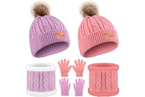 Panitay 2 Sets Winter Toddler Hat Scarf Gloves Set Warm Hat Gloves Knit Neck Scarf for 1-5-6-10 Years Old Girls and Boys