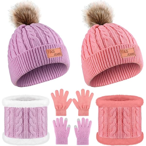 Amazon.com: 6 Pcs Kids Hat Scarf Gloves Set Girl Boy Pom Kid  display picture 1