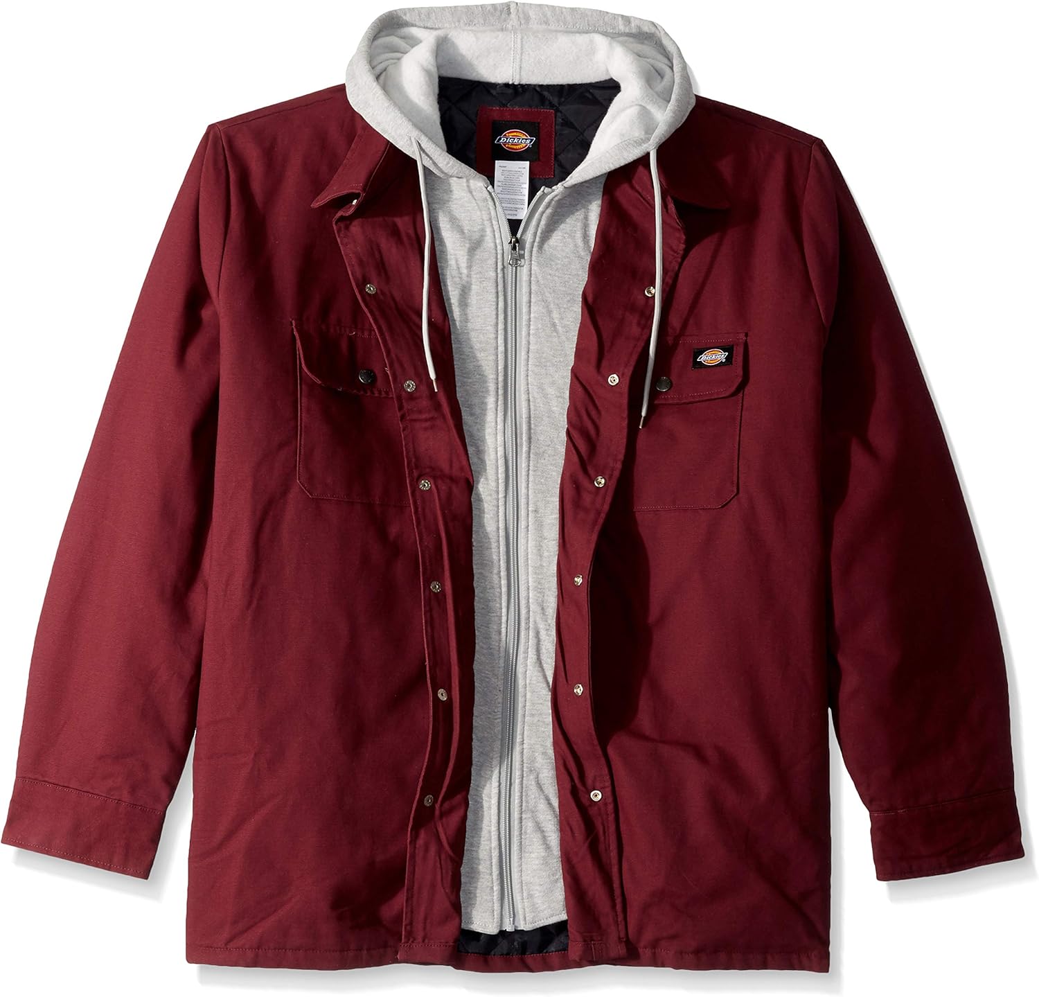 dickies men's relaxed fit hooded duck quilted shirt jacket