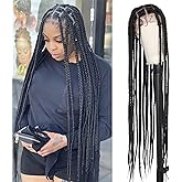 Alebery 42 inch HD Full Lace Front Knotless Box Braided Wigs for Black Women Full Lace Frontal Box Braids Wigs with Baby Hair Lightweight Synthetic Black Cornrow Fully Handmade Braided Wig