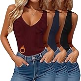 Sweetyweee 3 Pack Women's Thermal Tank Tops Fleece Lined Reversible Sleeveless Ribbed Undershirts V Neck or U Neck Base Layer