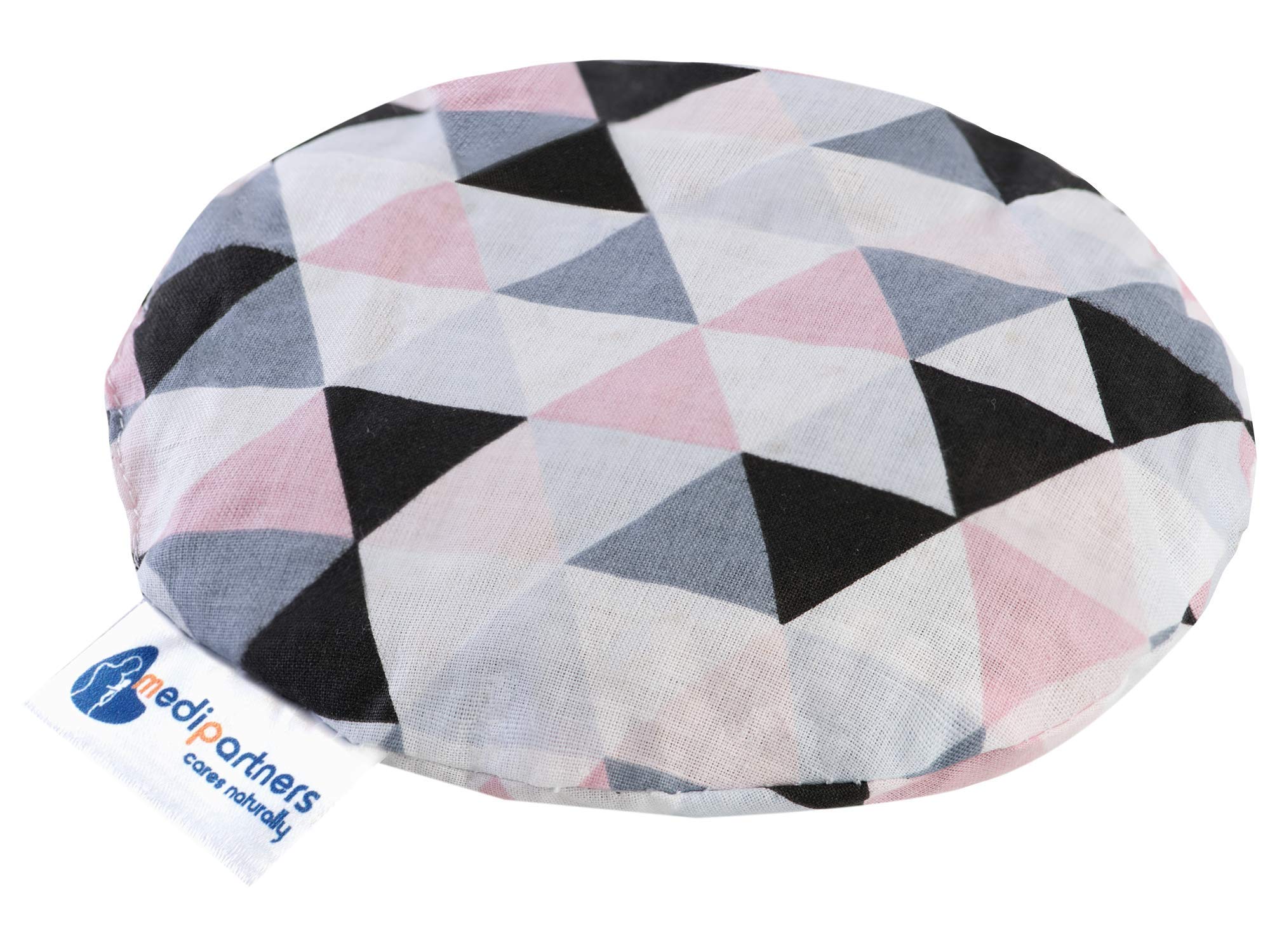 Medi Partners Cherry Stone Cushion Heat Pillow for Babies 180g Round 15cm Eco Natural 100% Cotton Heat and Cold Therapy Massage Therapy (Pink Triangles)