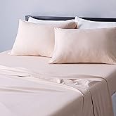 Amazon Basics 4 Piece Breathable, Stretchy Jersey Knit 100% Cotton Bed Sheet Set, Includes Flat and Fitted Sheets, Pillowcase, Full, Blush