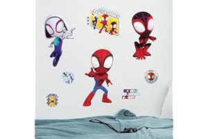 WALL PALZ Marvel Spidey and His Amazing Friends Team Wall Decal - 11"-13" Spidey Spin Ghost Spider Vinyl Stickers for Bedroom Bathroom Decor - Peel and Stick Room Decorations
