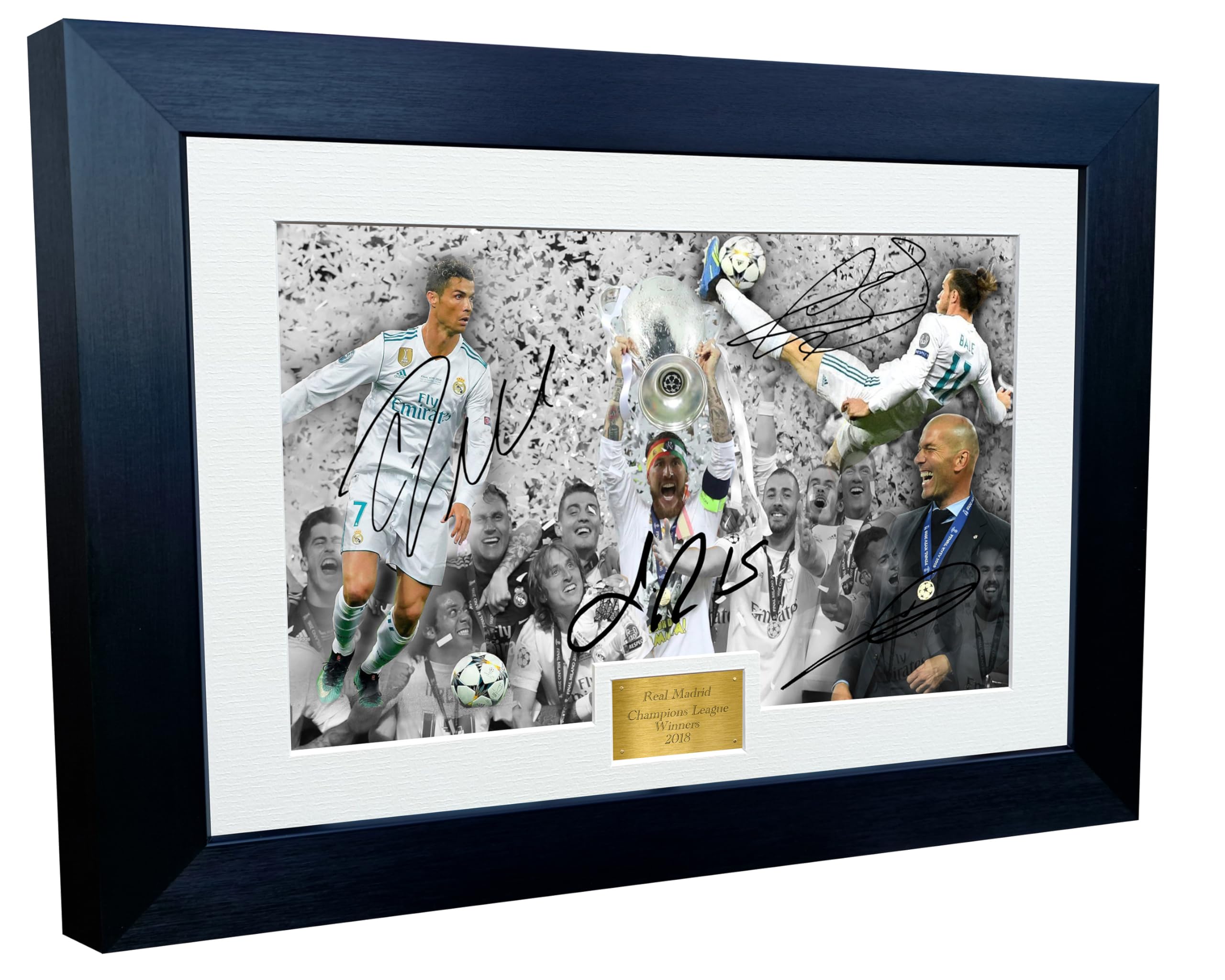 Kitbags & Lockers Real Madrid 2018 CHAMPIONS LEAGUE CELEBRATION 12x8 A4 Signed Cristiano Ronaldo Gareth Bale Sergio Ramos Zinedine Zidane - Autographed Photo Photograph Picture Frame Soccer Gift