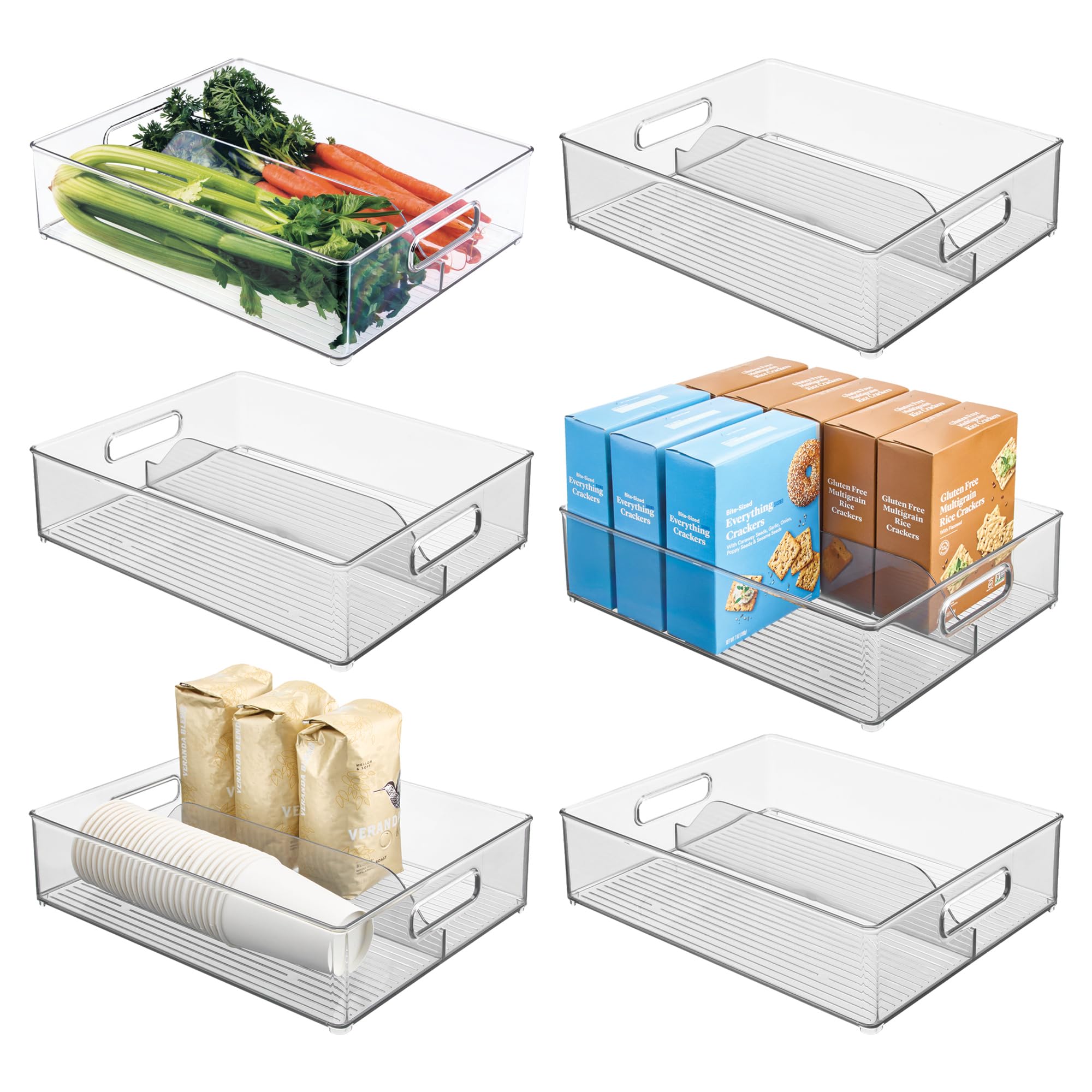 iDesign Divided Pantry Bin with Handles for Pantry, Refrigerator, or Freezer - Set of 6 - Clear Image