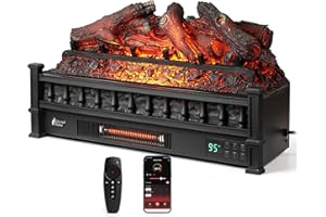 TURBRO Eternal Flame 26 in. WiFi Infrared Quartz Electric Fireplace Log Heater with Sound Crackling, Realistic Lemonwood Logs, Adjustable Flame Colors, Remote Control, Thermostat, Timer, 1500W Black