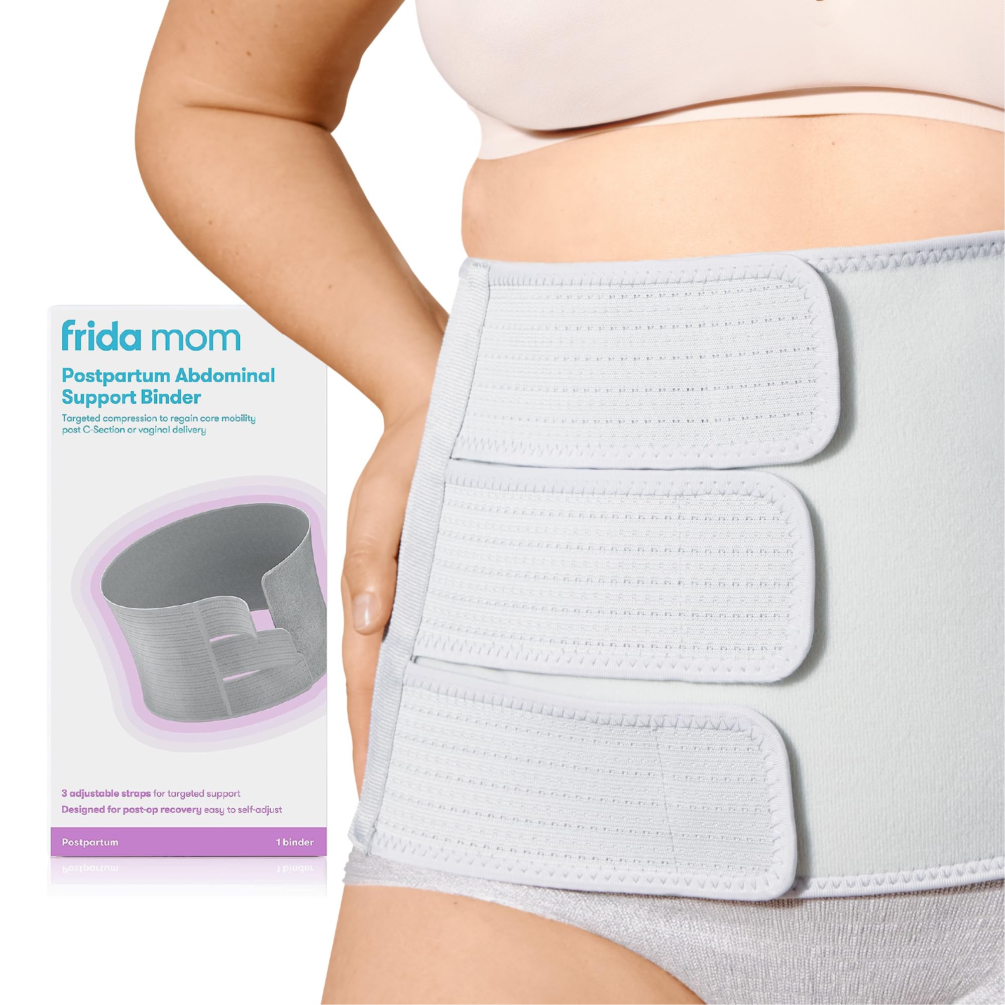 Frida Mom Belly Binder, Postpartum Essentials for Natural and C-Section Recovery, Adjustable Compression Wrap, After Birth Brace, Abdominal Band