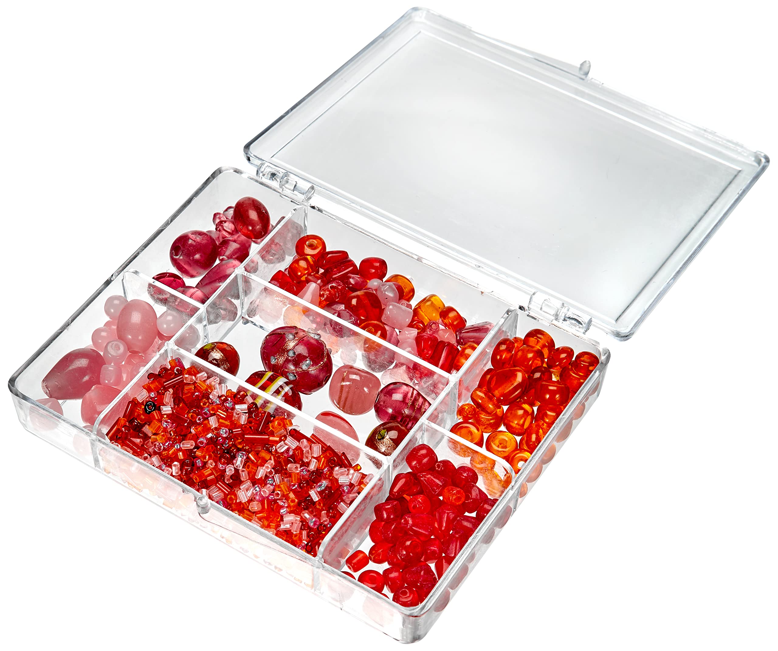 RAYHER Glass beads Tab Box, Light Red, 115 g