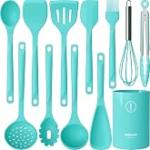 Silicone Cooking Utensils Set - 600&deg;F Heat Resistant, Nonstick Kitchen Utensil Set with Spatulas, Spoons, Whisk, Tongs, BPA Free, Dishwasher Safe (Teal)