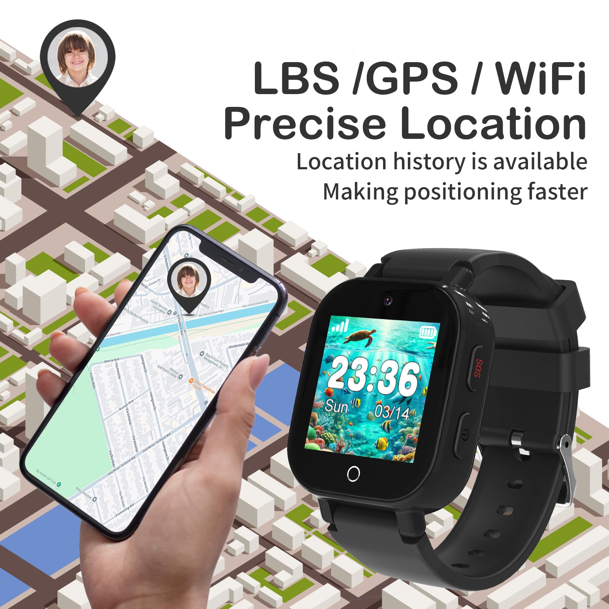 Phyulls 4G Kids Smart Watch Boys with GPS Tracker & Video Calling Texting, Waterproof Smartwatches Age 4-12, One-Key SOS Call Voice Chat WiFi Alarm Sport Pedometer GPS Tracker Watch
