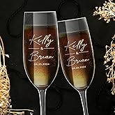CKB Products Personalized Champagne Flutes | Wedding Gift, Bride and Groom | Engraved Champagne Glasses for Engagement with Names and Date | 2 PACK