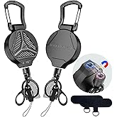 KAHETA 2 Pack Retractable Keychain Heavy Duty Carabiner Badge Holder Clip with Magnetic,Tactical Id Badge Reel with 32'' Steel Cord,Key Ring,Lobster Claw Clasp and Phone Tethers