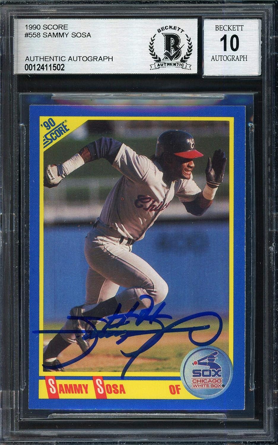 Sammy Sosa Autographed 1990 Score Rookie Card 558 Chicago White Sox 