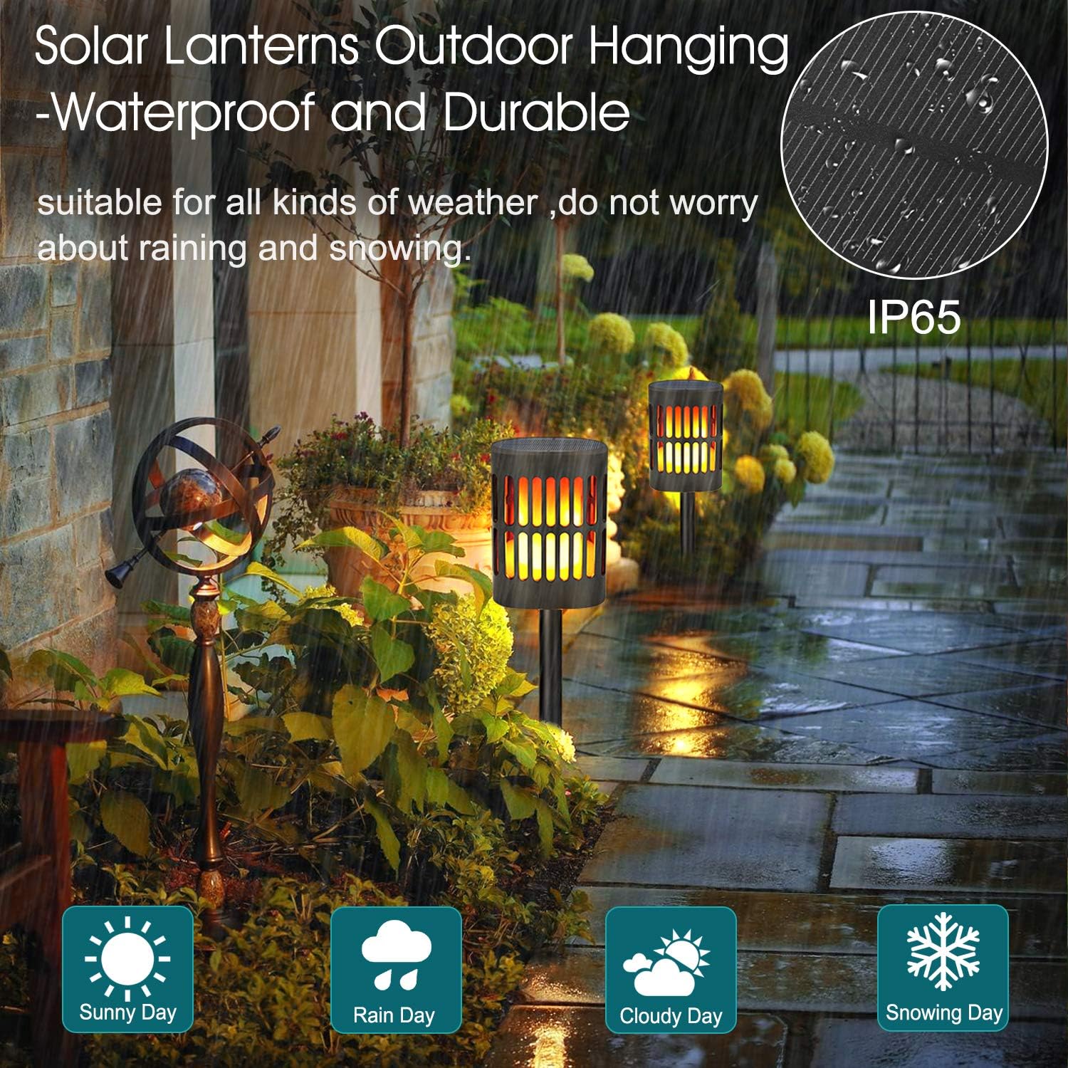 Solar Lantern Lights Outdoor Hanging Decorative -Solar Flame Torch Landscape Pathway 96 Led Waterproof Tabletop Lights Auto On/Off  for Path,Camping,Garden,Patio,Deck,Yard: Home Improvement