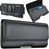 DeBin Cell Phone Belt Clip Case Compatible with iPhone 16 16e 15 14 13 12 11 Xs Xs & Pro Models, Leather Holster with ID/Credit Card Pouch, Magnetic Cover - Black
