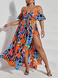Floerns Women's Plus Size Cold Shoulder Short