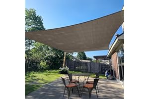 Sun Shade Sail, 8'x12' Brown Rectangle Outdoor Awning Shade Cover 185GSM HDPE UV Block for Patio Shading