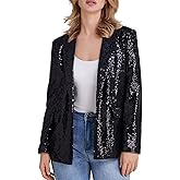 Kelyaa Women's Sequin Suit Jacket Open Front One Button Long Sleeve Blazers Party Sparkly Cardigan Coat with Pockets