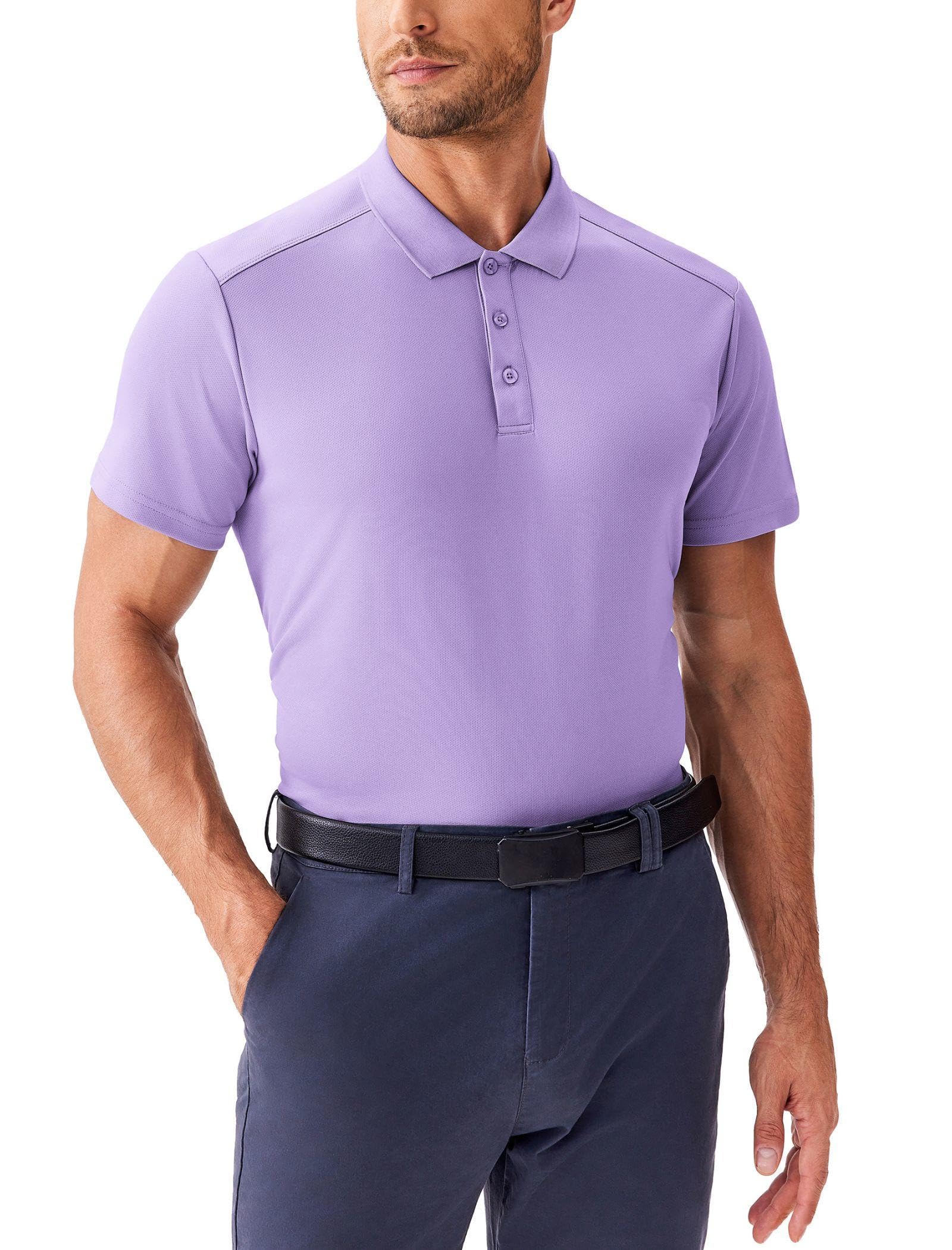 PINSPARK Golf Polo Shirts for Men Quick Dry Short Sleeve Collared Shirt Slim Fit Casual Solid Stylish Polos Shirt Purple