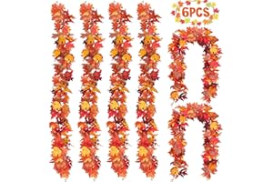 EZIGO 6 Pack Fall Decor for Home Fall Leaves Garland Thanksgiving Decorations Indoor Outdoor 5.8Ft/Piece Artificial Maple Leaf Garland for Autumn Harvest Halloween Party Thanksgiving Door Decor (Red)
