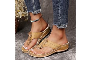 WOMENYIAOR Orthopedic Sandals with Arch Support Flip Flops for Women Wedge Sandals Comfortable Walking Sandals Cushion Footbed Platform Sandals Dressy Summer Slip on Sandals Thong Sandals Casual (a-Khaki, 8)