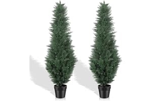 PHYTREE 4FT Artificial Cedar Trees, Set of 2 - UV Resistant Realistic Faux Evergreen Cypress Trees, Adjustable Branches, All 