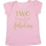 Olive Loves Apple Two and Fabulous Gold Glitter 2nd Birthday Shirt Girls with Puff Short Sleeves
