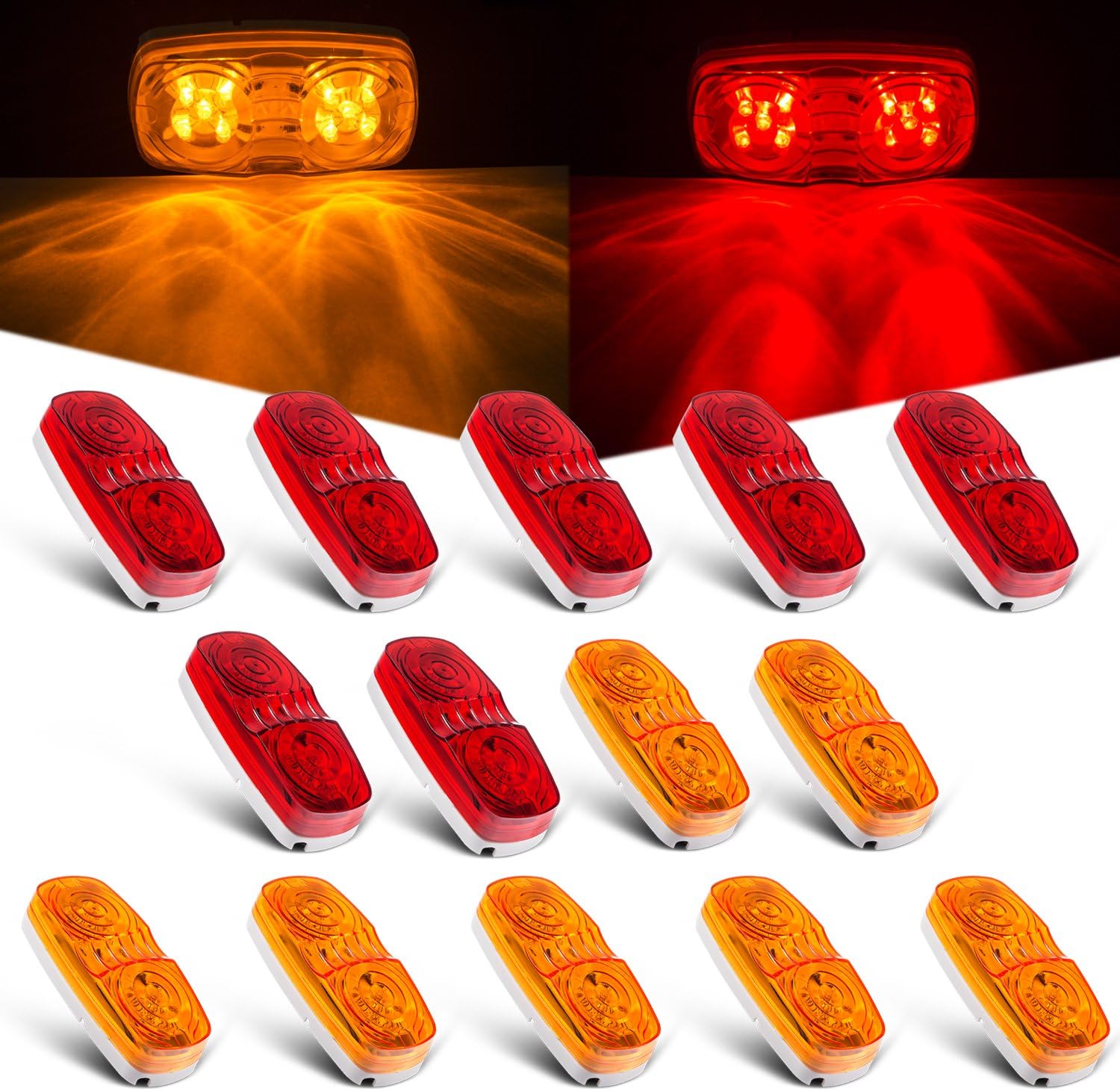 LED Trailer Marker Lights, Tinpec Clearance Lights Rectangular Universal Side Marker Lights with 10 LED Units for Trucks, RVs, SUVs, Boats and - Vehicles (14)