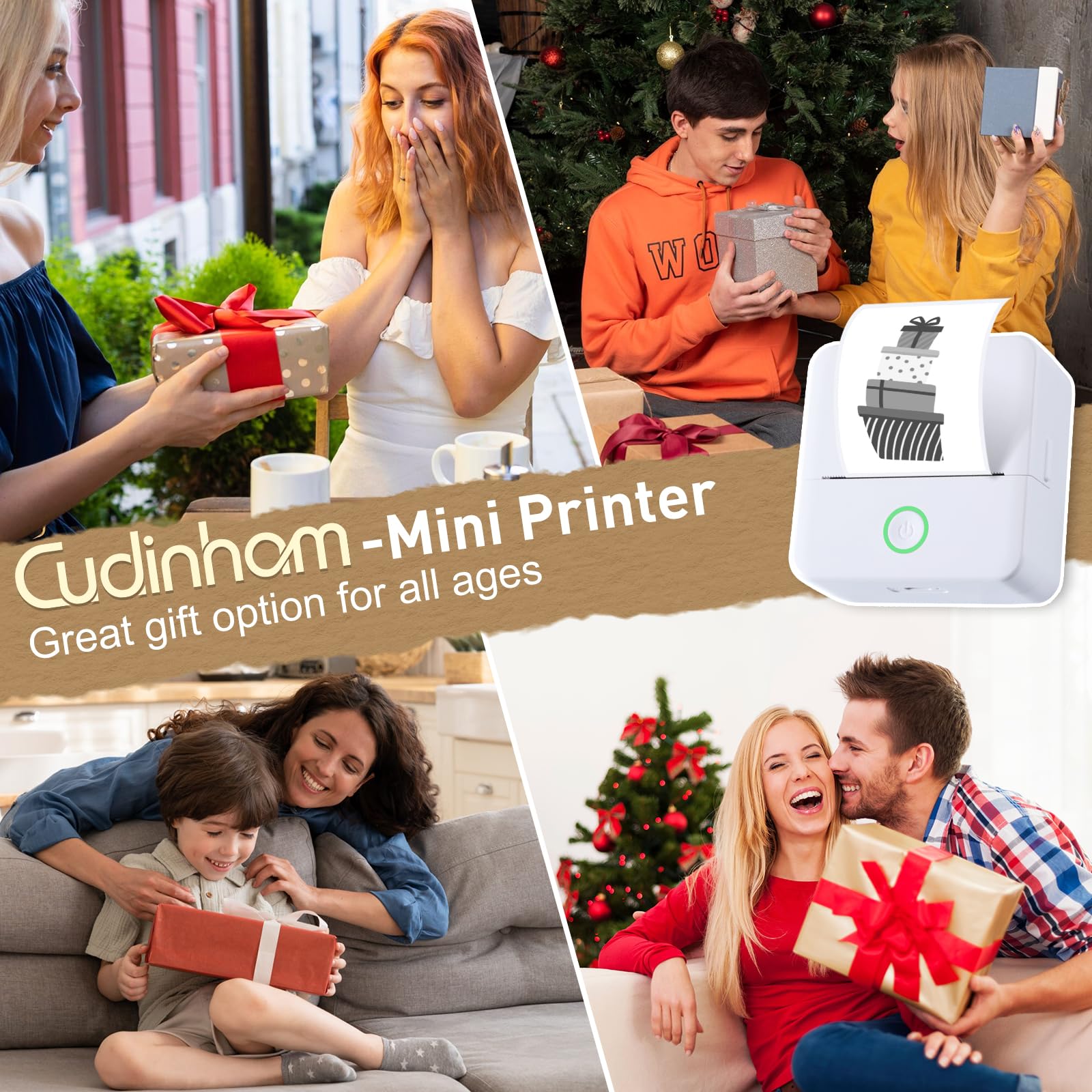 Print Pods Mini Printer, Thermal Inkless Sticker Maker with 10 Rolls Printing Paper, Pocket Printpod for phone, Impresora Portátil for Notes, Flashcards, Journal, DIY, Compatible with iOS & Android