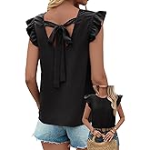 siliteelon Dressy Casual Womens Blouses Bow Tie Back Tops for Women Ruffle Short Sleeve Flowy Soft Outfits Trendy Summer