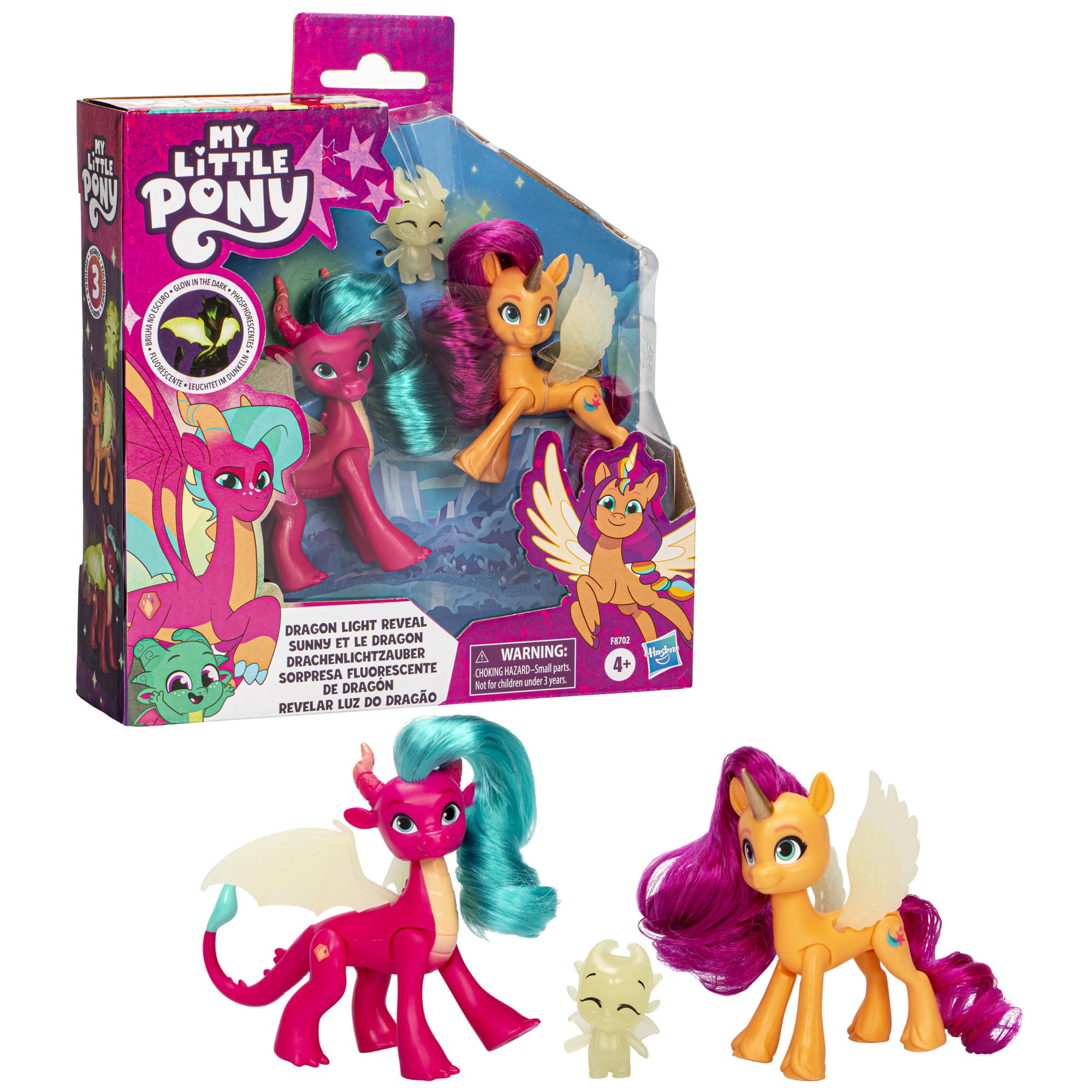 My Little Pony: Tell Your Tale Dragon Light Reveal, 3 Glow in The Dark Dolls, 3-Inch Scale Toys for Girls and Boys Ages 4+