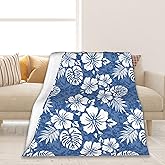 Elightvap Blanket Hawaiian Hibiscus Palm Leaf Blankets Warm Lightweight Throw Blanket All-Season for Couch Bed Man Women Girl 50"x60"