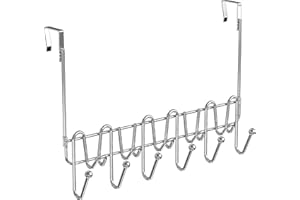DECO BROTHERS DecoBros Supreme Over The Door 11 Hook Organizer Rack, Chrome Finish