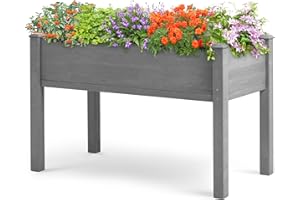 SoliWood Raised Garden Bed with Legs, 48x24x30'', Outdoor Wood Elevated Planter Box, Grey Cedar, Thick Legs, w/Liner