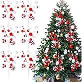 Leyndo Red and White Christmas Tree Picks Decoration Candy Curly Pick Lollipop Ball for Xmas Tree Topper Decor Office Home Vase Holiday Party Ornaments