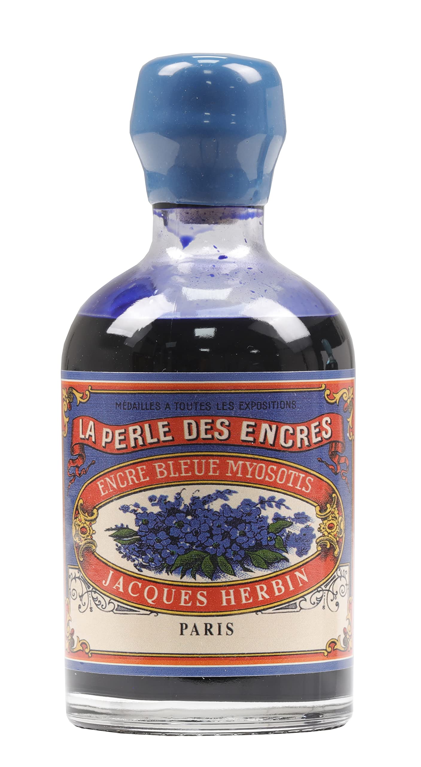 Jacques Herbin 11915T - Collector 100 ml ink bottle for fountain pens and rollerballs - Bleu Myosotis/ Forget-me-not blue - Made in France - Calligraphy