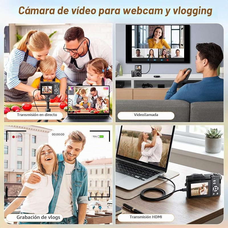 Câmara Fotográfica 4K 48MP Câmara Digital Compacta com Zoom 16X 2,8" Câmara Portátil Compacta LCD com Cartão 32GB para Crianças Iniciantes Adultos (Preto) — foto 7 de 7