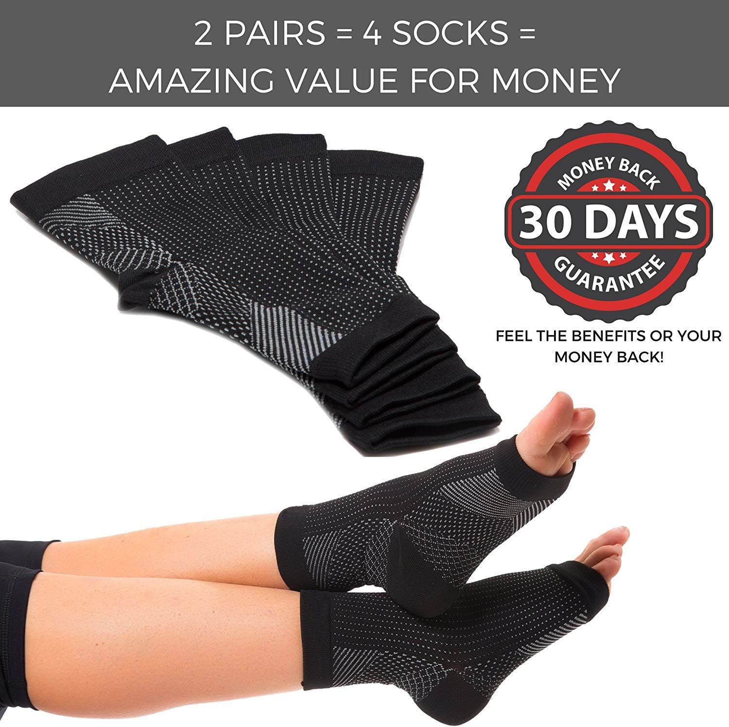 2 works Plantar Fasciitis Socks with Arch Support, Foot Care Compression Sleeve, Eases Swelling & Heel Spurs - Image 5