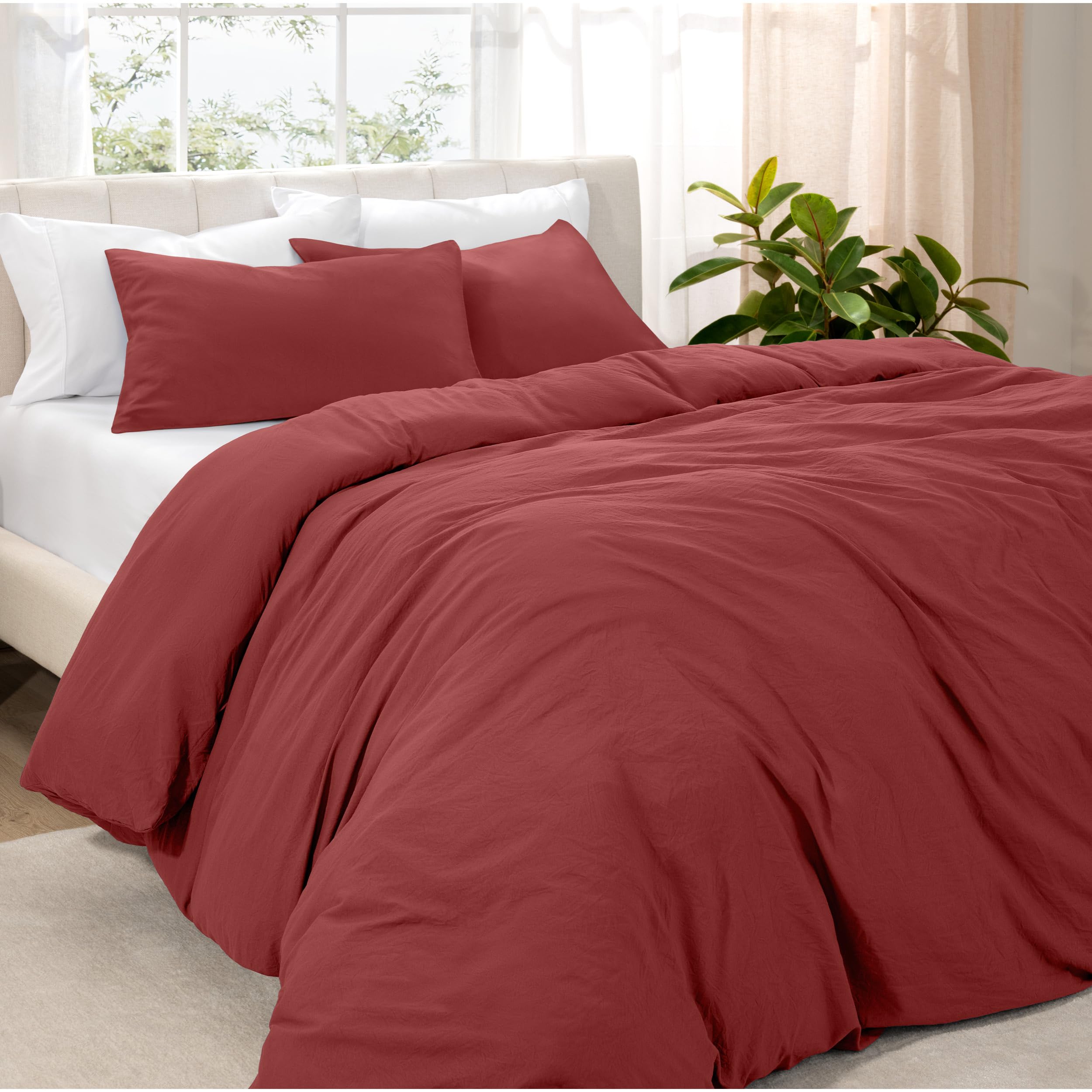 Bare Home Duvet Cover Set Single Size - Premium 1800 Ultra-Soft Duvet Cover Set - Lightweight - Cooling Duvet Cover - Bed Duvet Cover with 1 Pillowcase (Single, Sandwashed Rosewood)