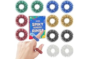 ZQFTZQ Spiky Sensory Finger Acupressure Rings - 12Pieces Fidget Ring for Anxiety,Stress Relief Rings,Fidget Sensory Massager for Teens Adults Quiet Fidget ADHD Tools for Kids Easter Basket Stocking Stuffers